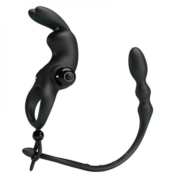PRETTY LOVE - Vibrating Cock Ring With Anal Plug (Battery - Black) PRETTY LOVE - Vibrating Cock Ring With Anal Plug (Battery - Black)